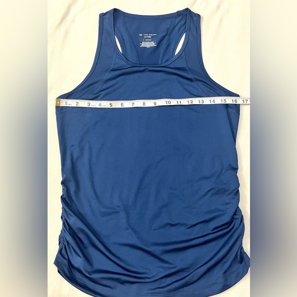 Tek Gear DryTek Women’s Racerback Blue Tank Top with Ruched Sides Small - Picture 4 of 16